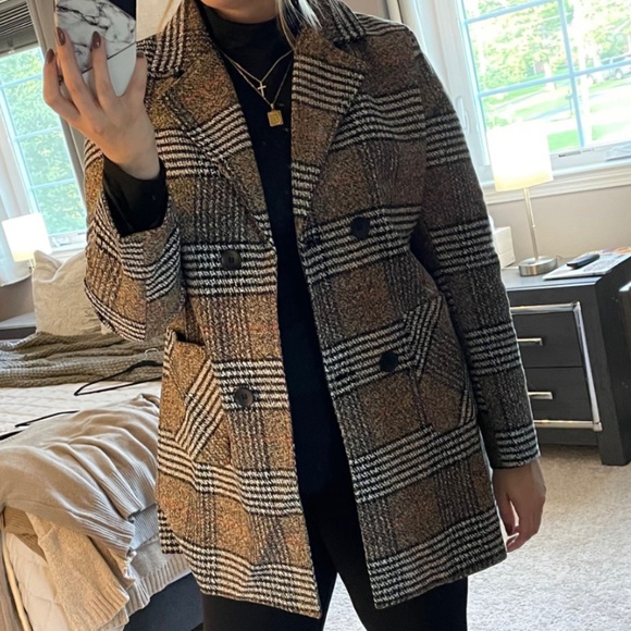 Classic Plaid Print Button Pockets Coat Jacket - Picture 2 of 12